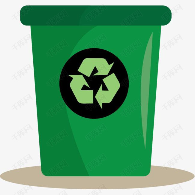 卡通扁平绿色垃圾桶