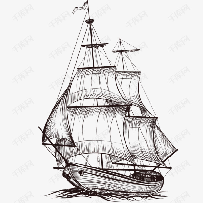 帆船素描的素材免抠小船船只船帆素描png装饰装饰