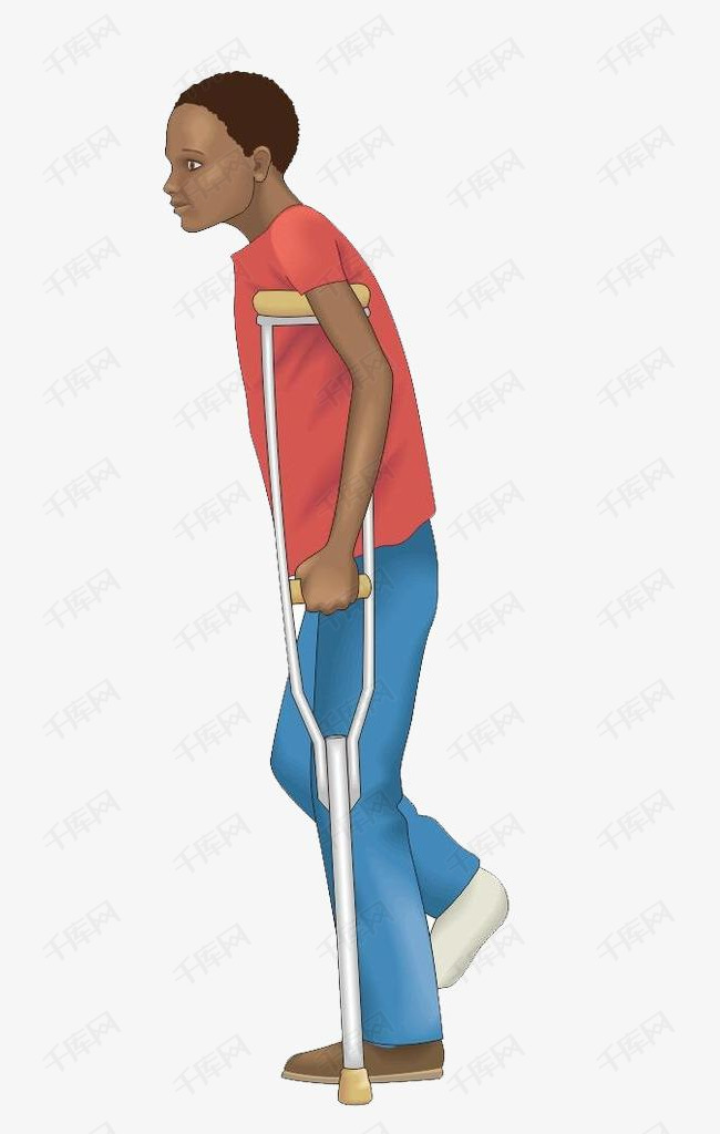 受伤拄拐的卡通人物