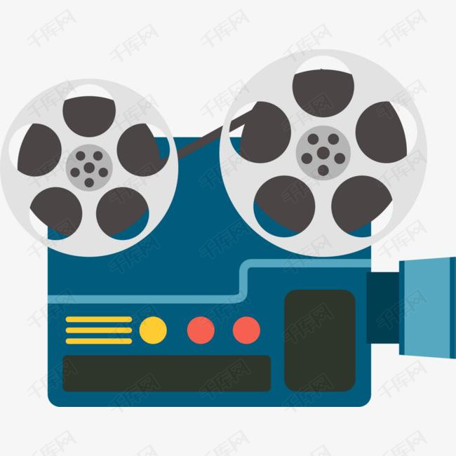 蓝色卡通电影院放映机的素材免抠电影放映机电影院电影节影视放映播放