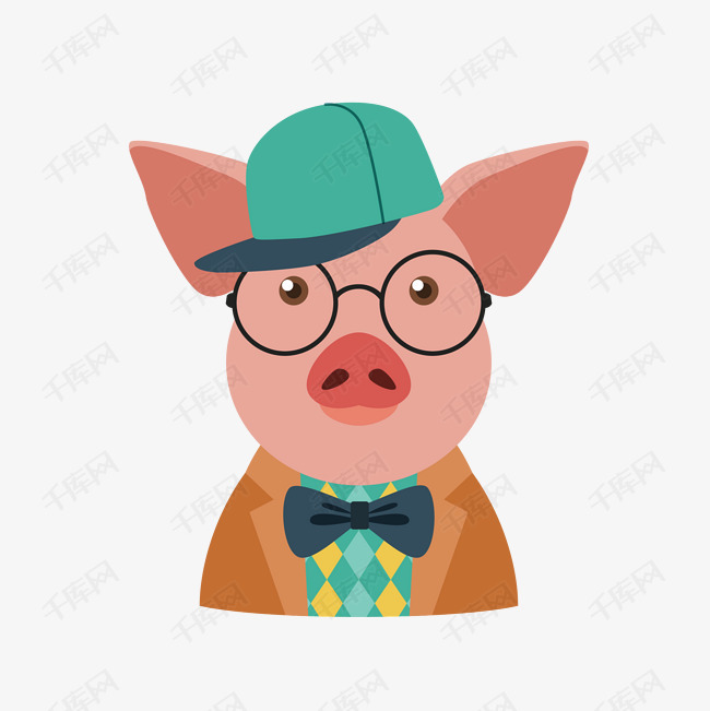 戴眼镜的小猪矢量素材