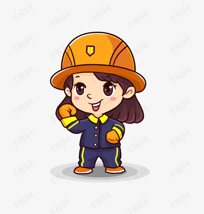 劳动节可爱小女生消防员制服q版卡通角色