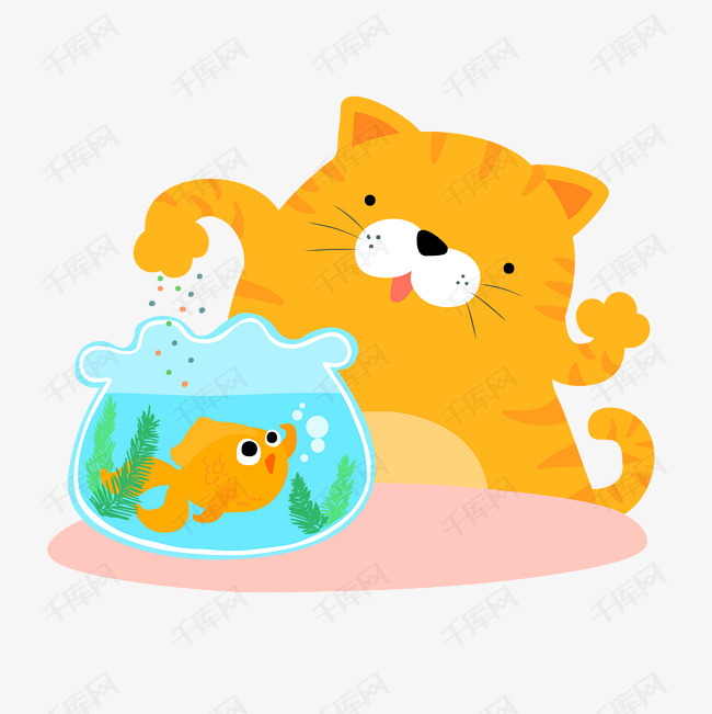 小猫喂鱼矢量素材