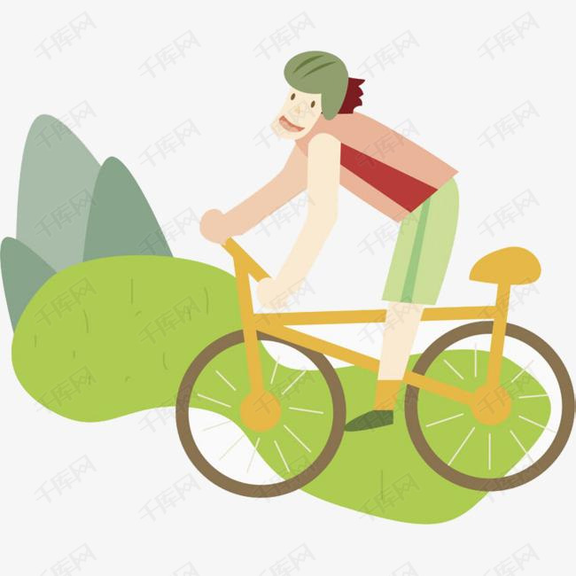 穿着运动服的女孩在草场上骑自行车png下载的素材免抠