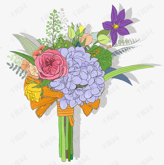 手绘装饰鲜花花束的素材免抠手绘插画装饰图案鲜花花卉花束装饰鲜花