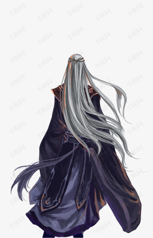 白发古风男子手绘png