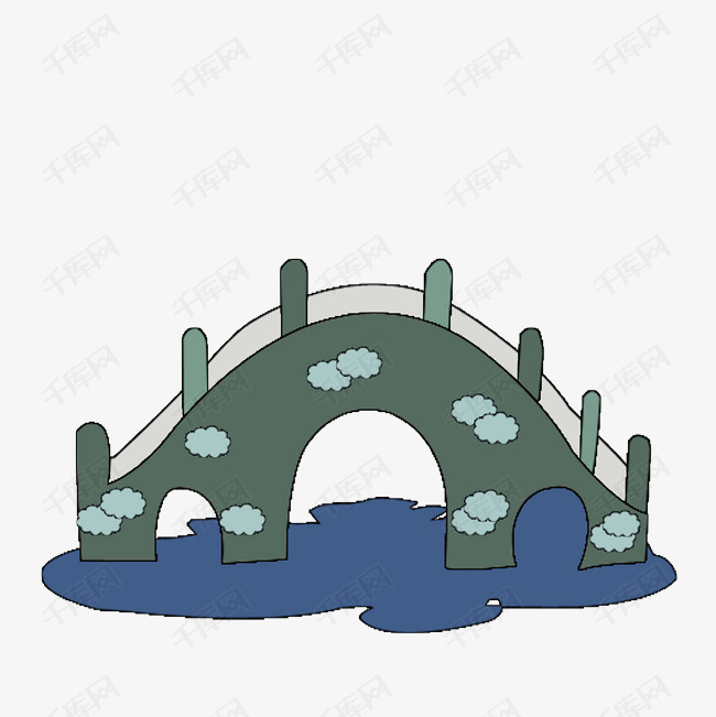 小桥流水 复古手绘小桥古风断桥