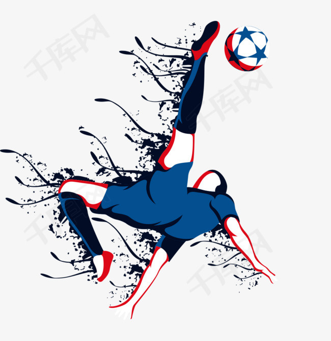 世界足球杯踢足球水彩画