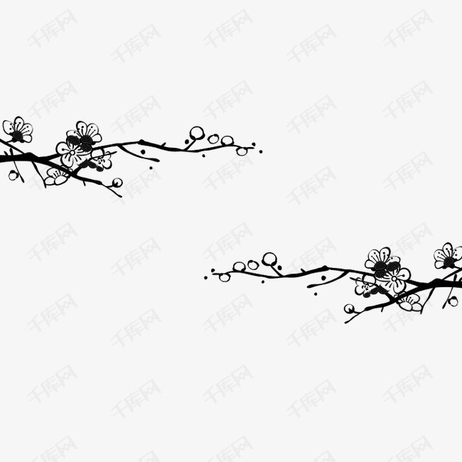 梅花的素材免抠梅花水墨画中国风装饰素材