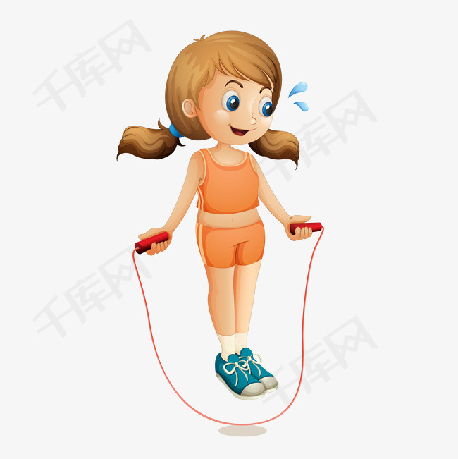 手绘卡通小女孩跳绳卡通人物动漫人物动画装饰设计ppt制作设计海报