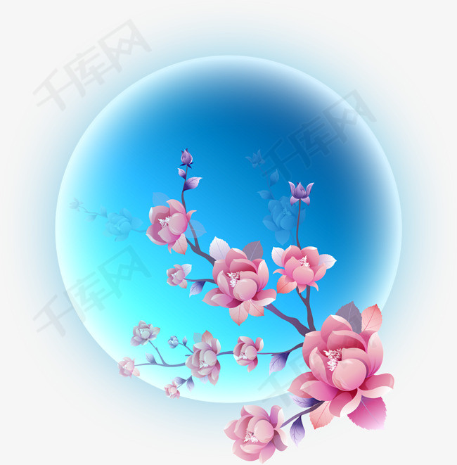 美丽的月亮和花朵枝干