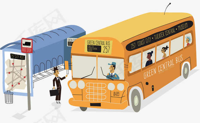 卡通公交车矢量图下载公交站点卡通公交车卡通插图创意卡通插图