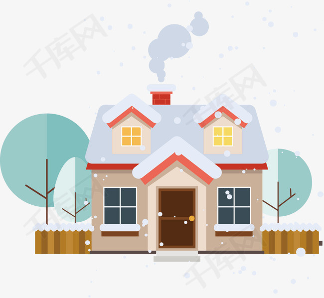 矢量图雪天房子景色图