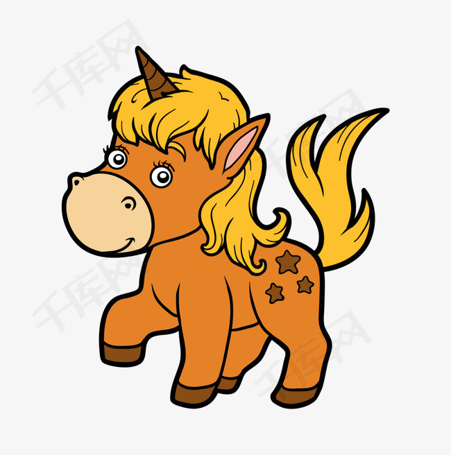 手绘橘色的小马免抠图卡通手绘水彩动物宠物小马橘色