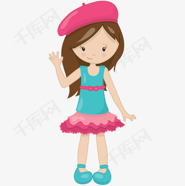 卡通招手的女孩png招手卡通女孩人物装饰画插画免抠图