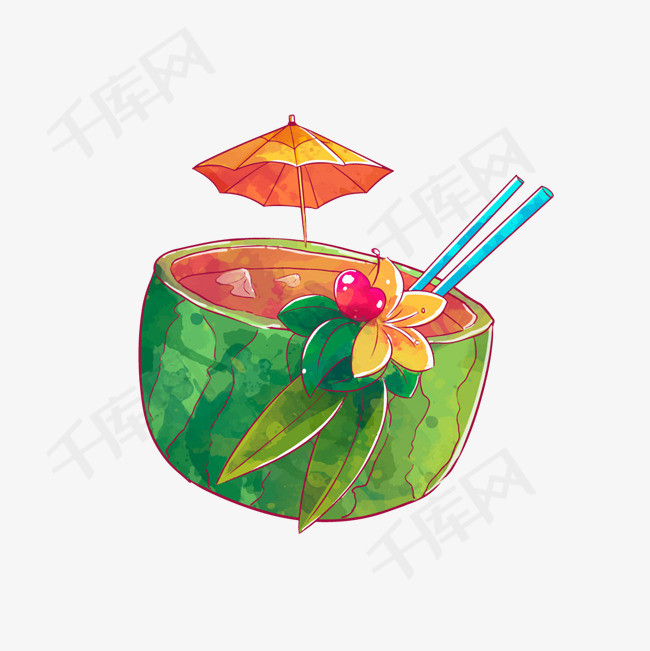创意夏季手绘水彩西瓜 插画设计手绘水彩西瓜解暑乘凉夏季夏季插画