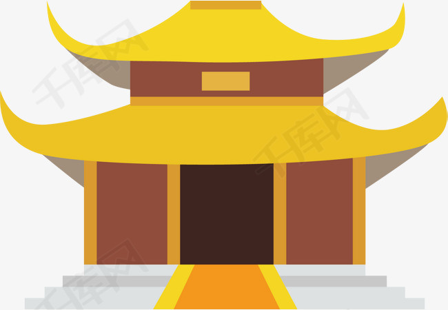 黄色寺庙卡通插画