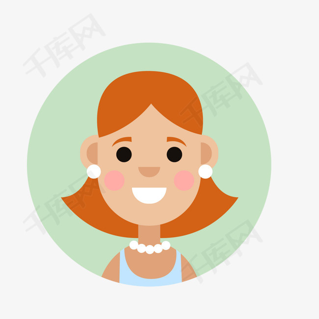 卡通扁平化女孩人物设计人物设计女孩笑容用户头像圆形矢量图