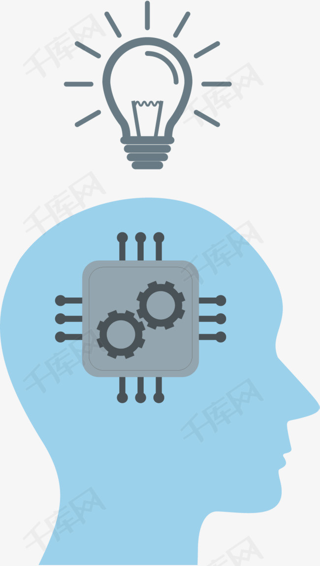 矢量图充满智慧的大脑矢量图卡通手绘紫色清新简约灯泡