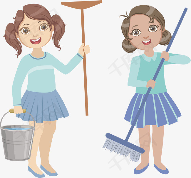 一个正在打扫卫生的女孩扫地拖地矢量拖地正在扫地扫地png矢量女孩