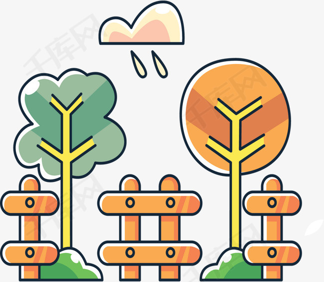 卡通秋天下雨树林
