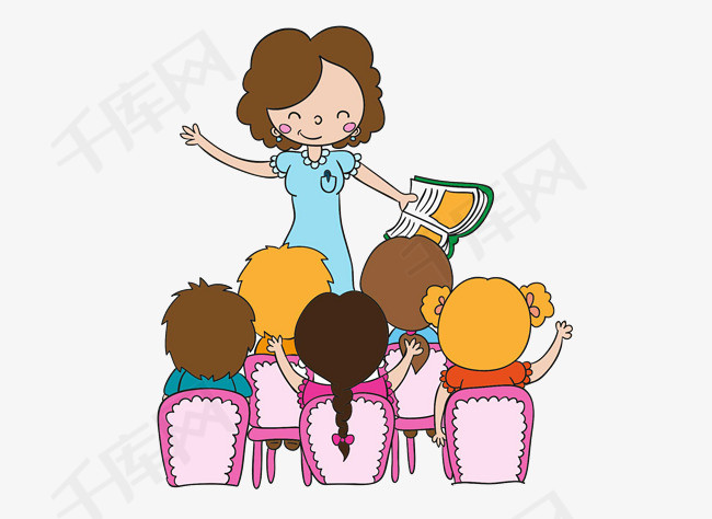 手绘卡通上课图案女老师上课学习讲课教育学校学生