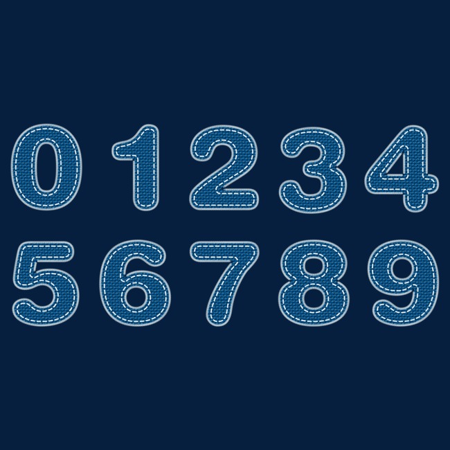 蓝色牛仔裤补丁卡通创意艺术数字_艺术字设计_千库网