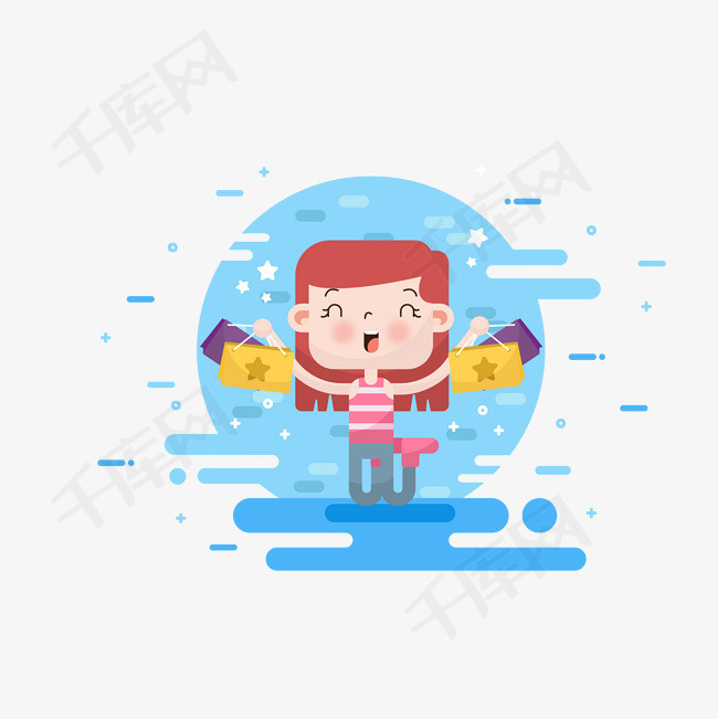 卡通疯狂购物的女人