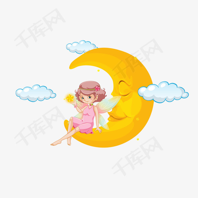卡通仙女矢量图下载月牙白云仙子卡通仙女卡通插图