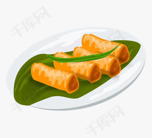 手绘卡通美食一盘春卷
