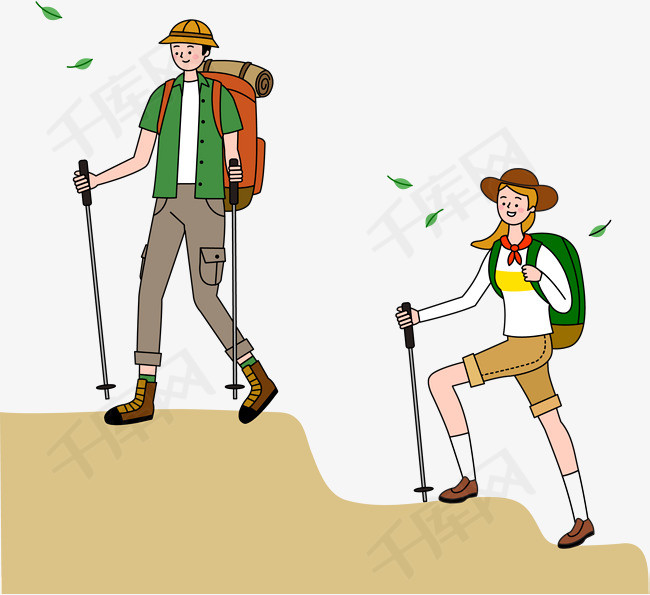 手绘 登山男女人物插画登山登山男女清新夏季夏日生活场景