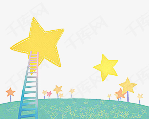 爬着梯子摘幸运星幸运星可爱卡通手绘免抠幸运之星小星星