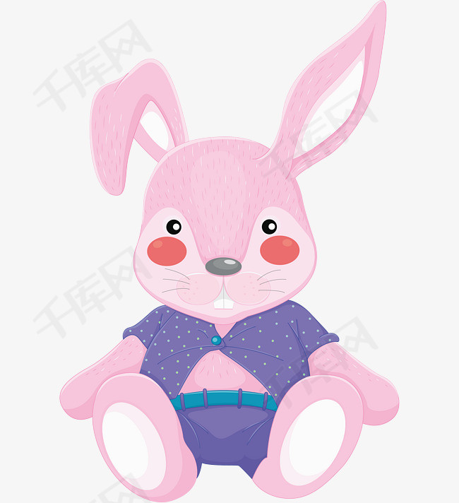 手绘卡通粉色长耳朵兔子
