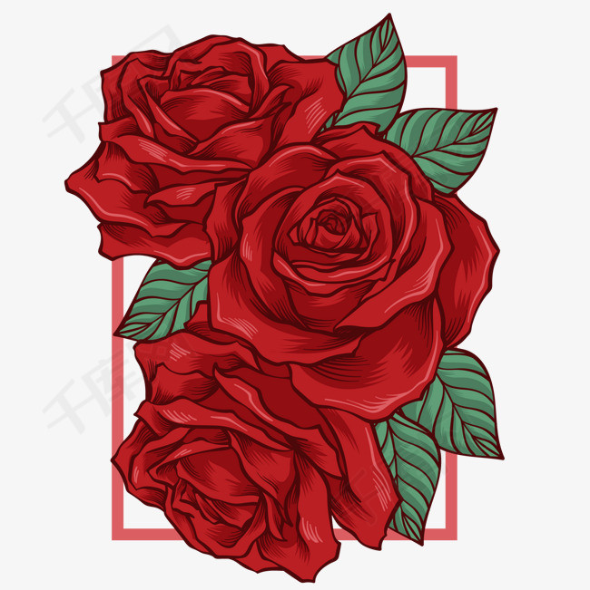 卡通玫瑰花矢量图下载红色花朵鲜花设计卡通玫瑰花卡通插图创意卡通