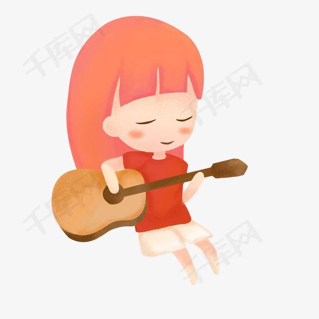 卡通弹吉他的女孩