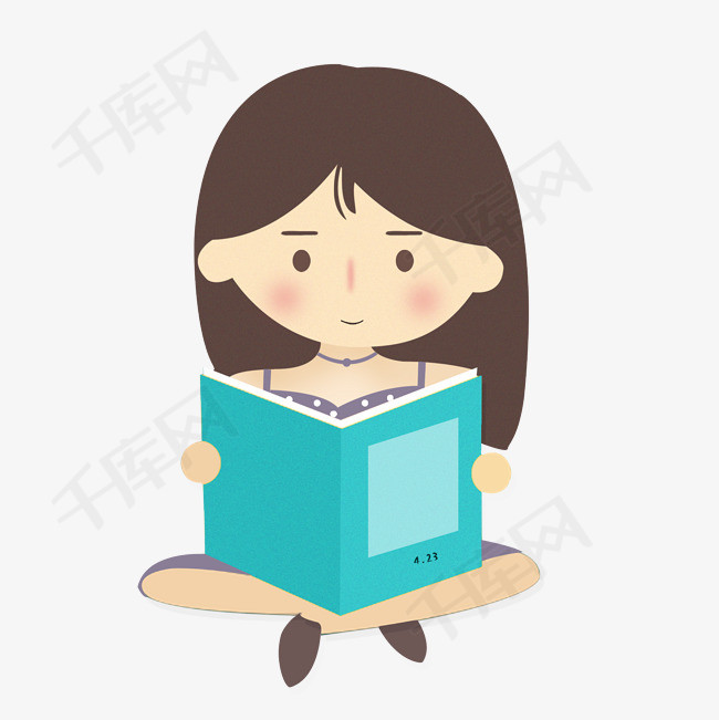 卡通手绘看书的女孩卡通手绘创意动漫动画简约看书的女孩绿色书本