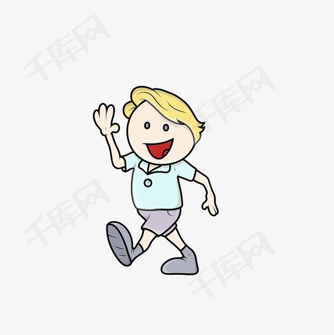 卡通走路的男孩素材