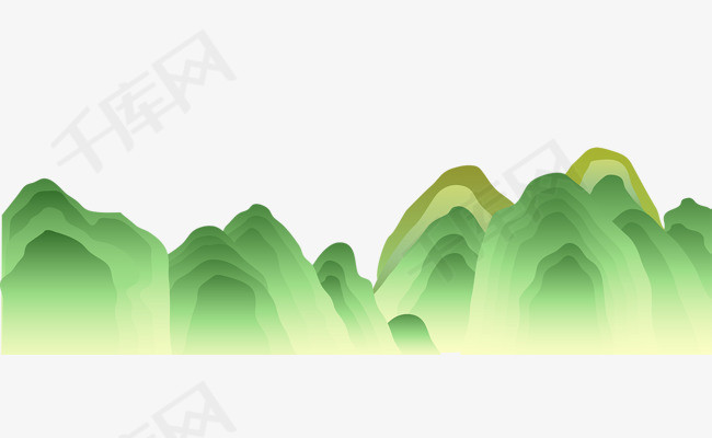 中国手绘创意绿色山景