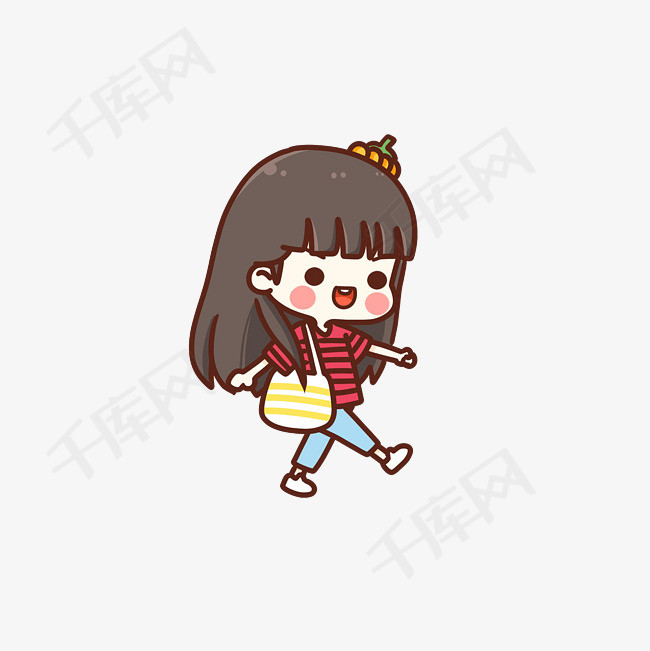 卡通走路上班的女孩素材