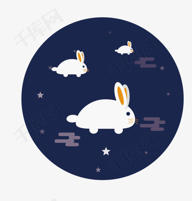 中国风中秋月兔扁平插画装饰