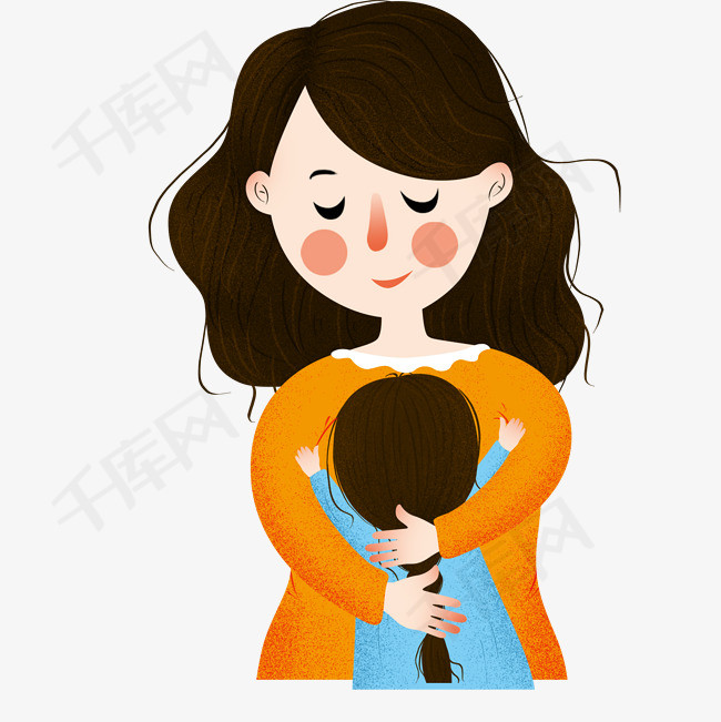 母亲节主题手绘卡通趴在妈妈怀里的女孩
