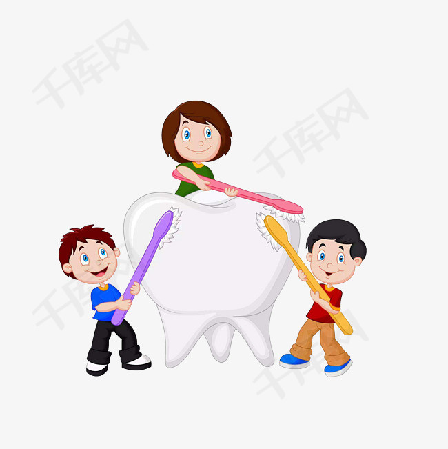 给牙齿刷牙的三个小孩素材全国爱牙日给牙齿刷牙刷牙的三小孩卡通手绘