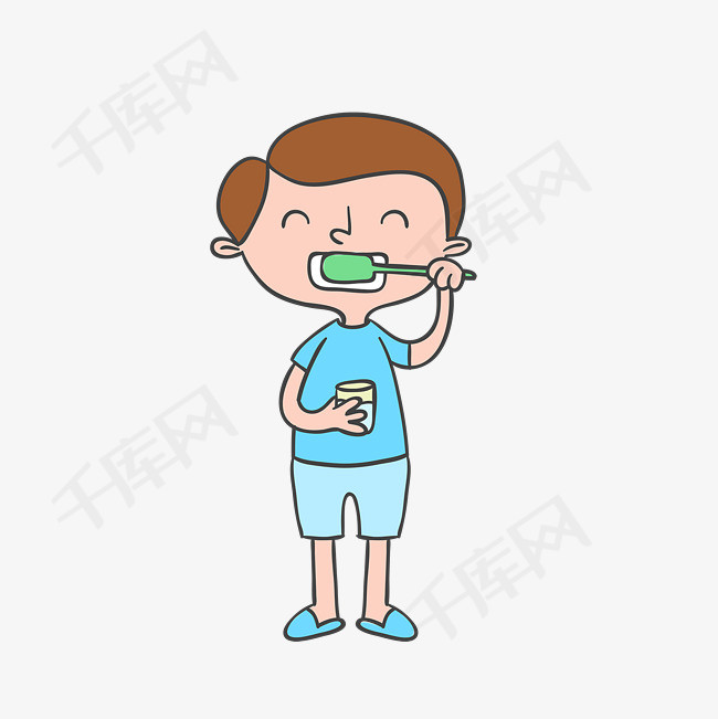 卡通刷牙的男孩素材