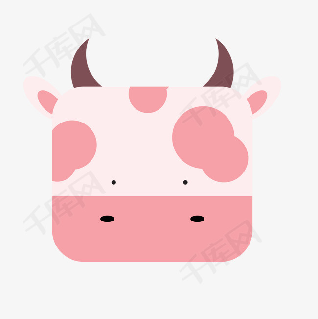 创意粉红色的奶牛头像设计
