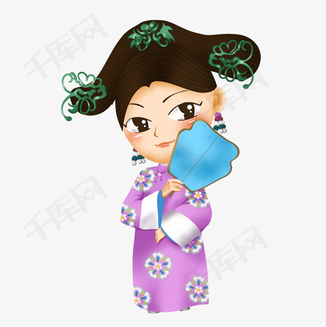 手绘卡通q版清朝古装美女嫔妃
