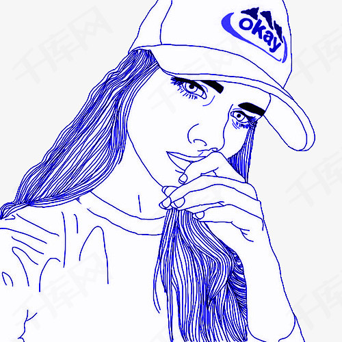 戴帽子女孩的手绘