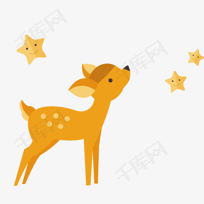 黄色可爱小鹿矢量手绘星星五角星小鹿黄色动物卡通