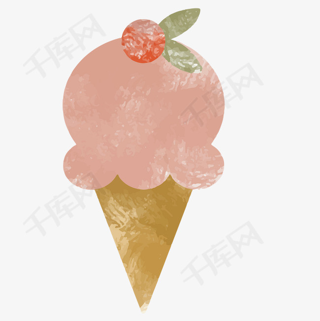 中国风甜筒冰淇淋水彩画矢量图