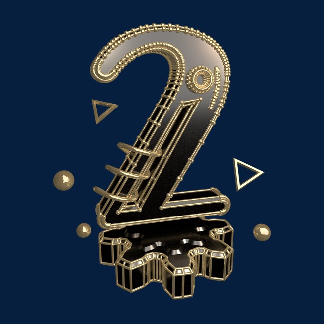 c4d黑金风倒计时数字2