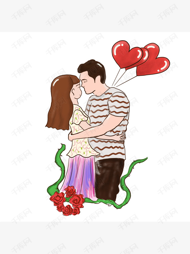 七夕情人节亲吻情侣人物插画素材元素